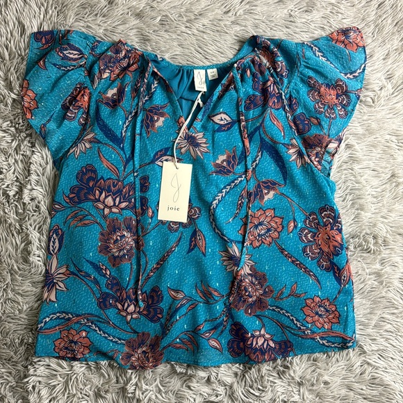 NWT joie katya blue floral flutter sleeve top size xs - Picture 4 of 6